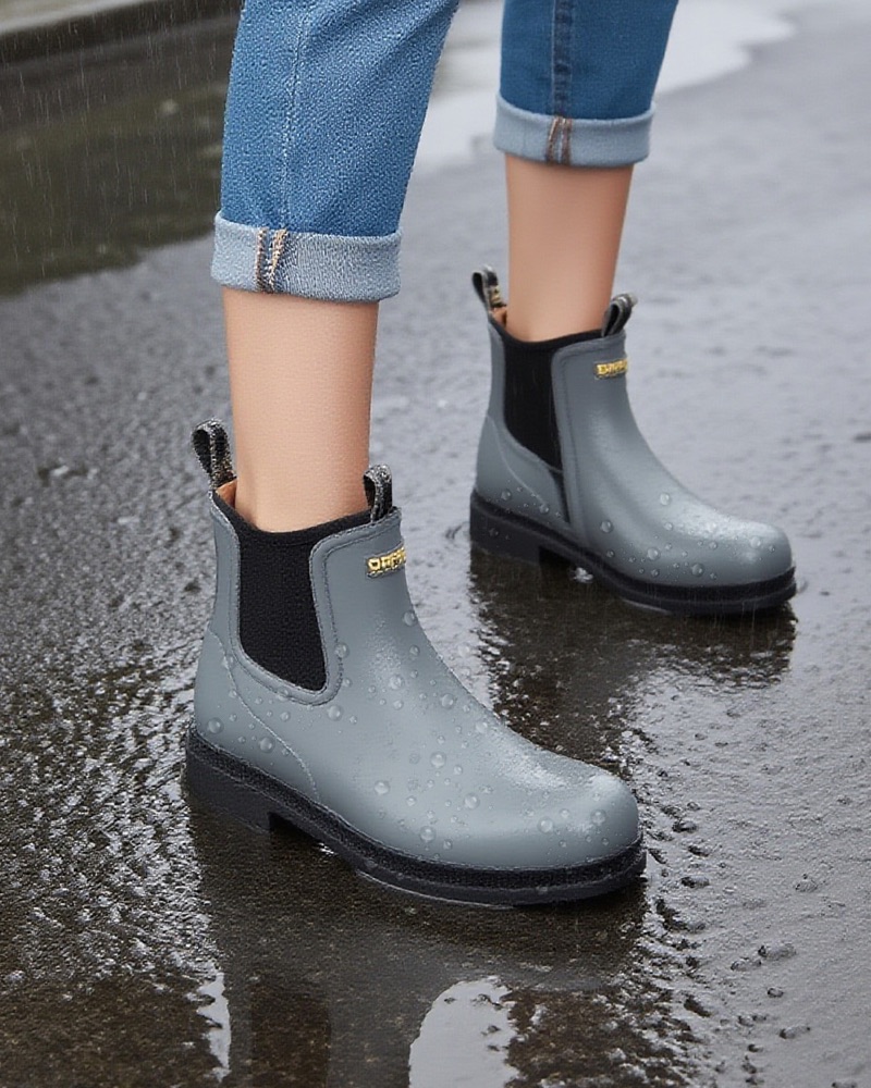 ORPAS03W Neva Chelsea boots in grey on wet pavement
